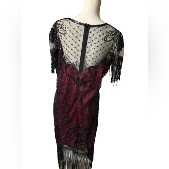 MISSCHEN 1920s plus size 3XL Sequin Gatsby Dress with Sleeve red/black w fringe - Picture 4 of 6
